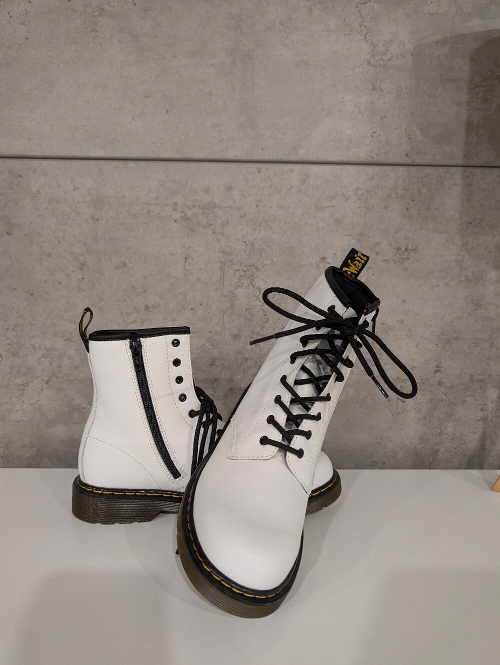Dr. Martens White Lace-Up Combat Boots with Black Laces